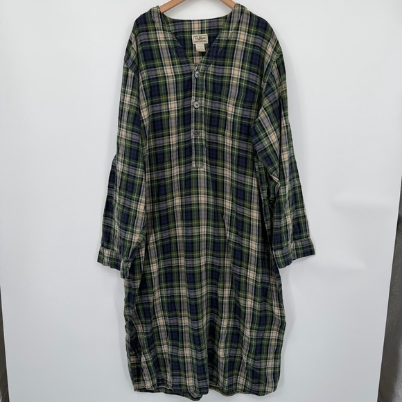 L.L. Bean Other - L.L. Bean 100% Cotton Tartan Nightgown Green and Blue Plaid 1/4 Button Dress